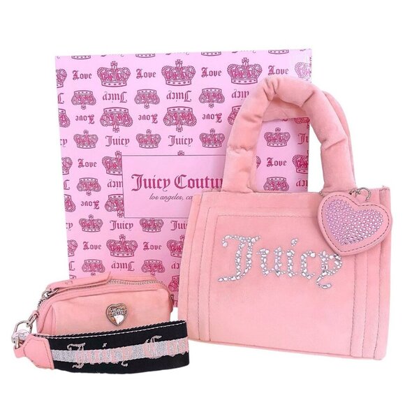 Juicy Couture Big Spender Pink Mini Tote Bag w/Barrel Wristlet & Heart Bag Charm - Picture 5 of 10